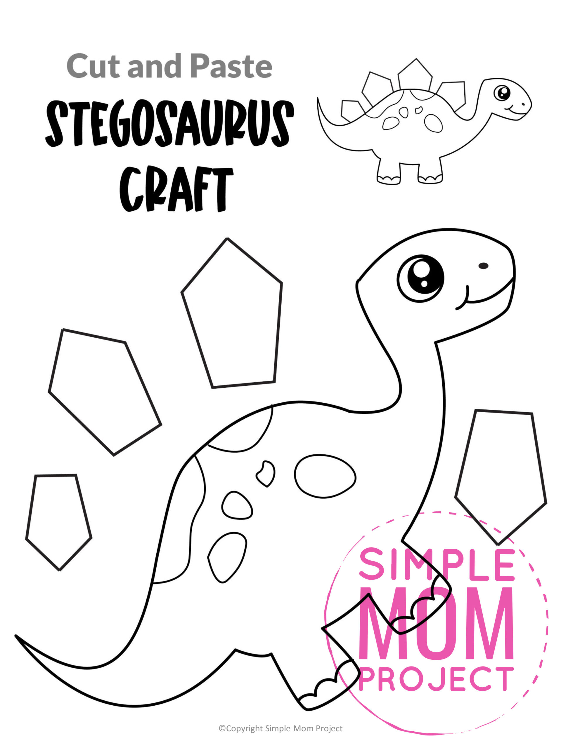 Stegosaurus cut and paste craft for kids, preschoolers, toddlers