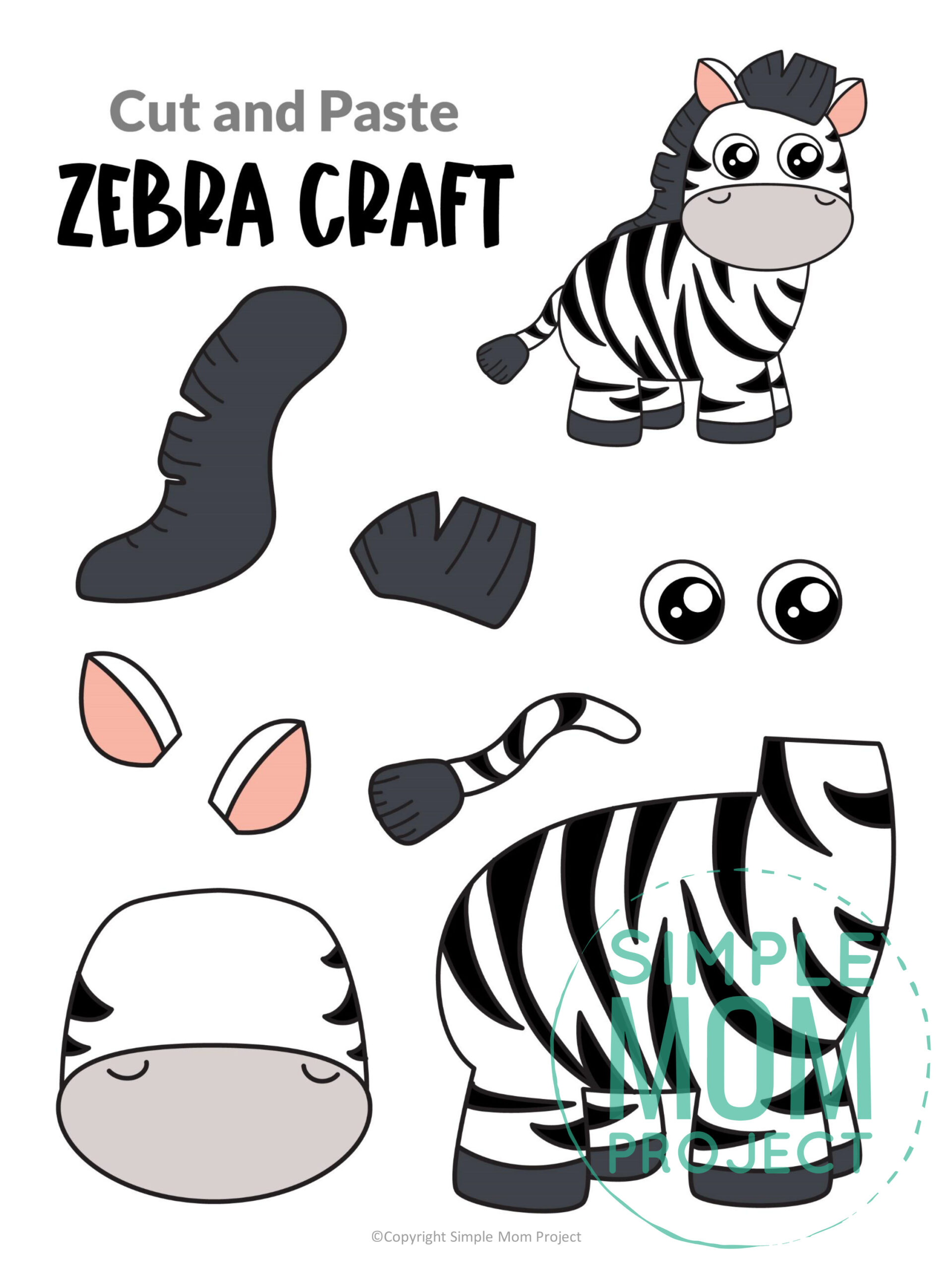 printable cut and paste safari and jungle craft for kids preschoolers toddlers kindergarten zebra
