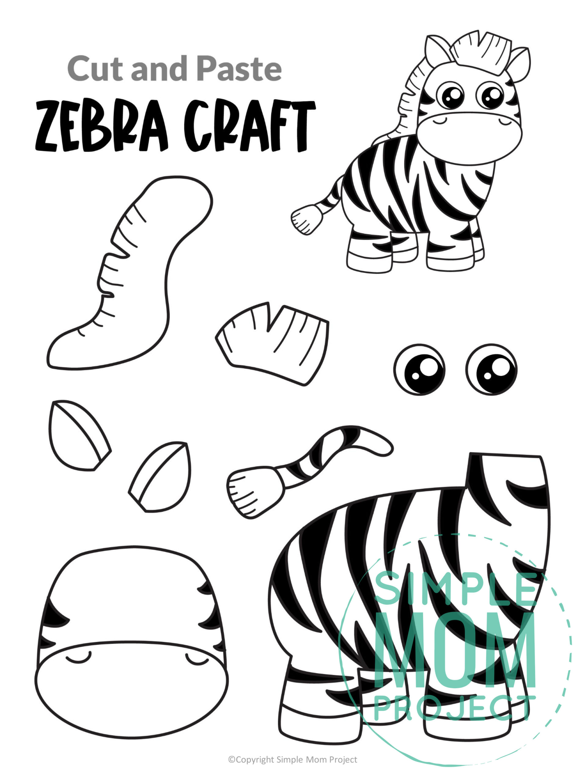 printable cut and paste safari and jungle craft for kids preschoolers toddlers kindergarten zebra