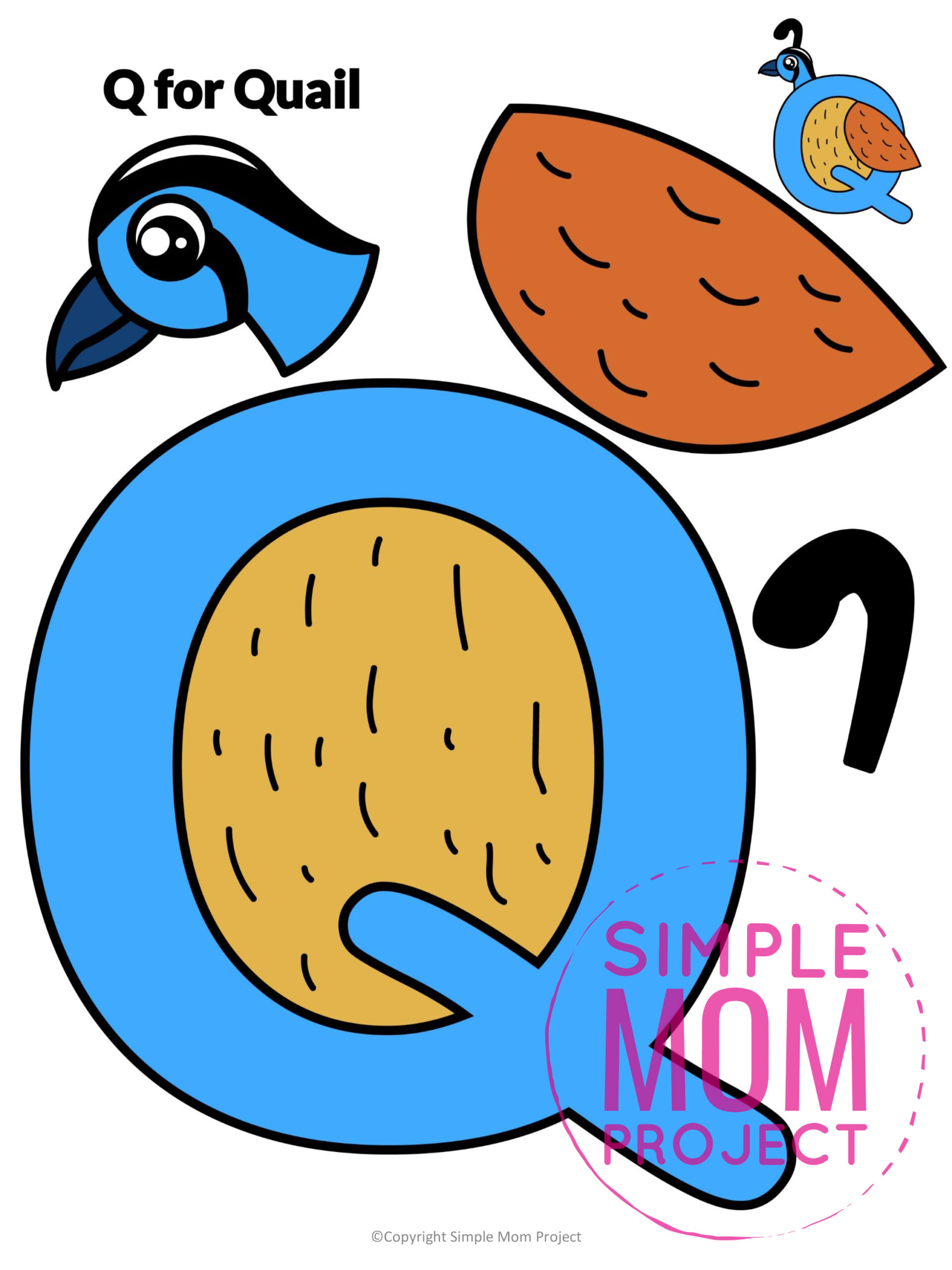 printable letter alphabet craft for kids, kindergartners, toddlers letter q