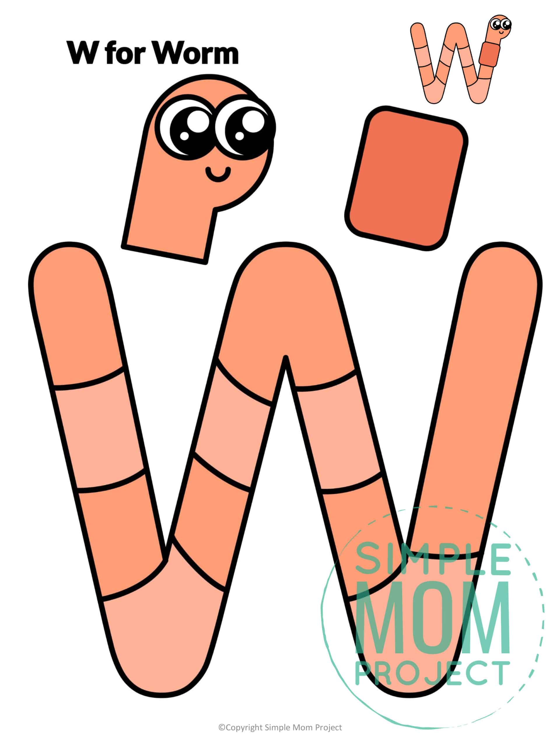 printable letter alphabet craft for kids, kindergartners, toddlers letter w