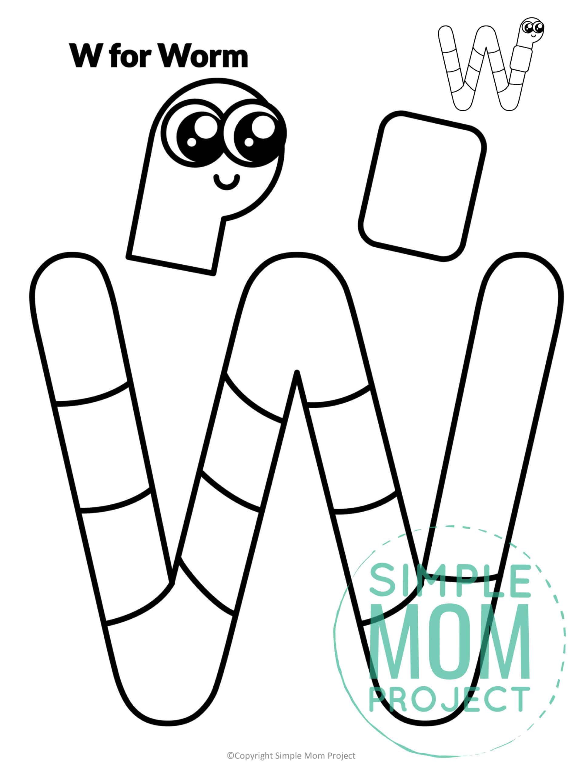 printable letter alphabet craft for kids, kindergartners, toddlers letter w