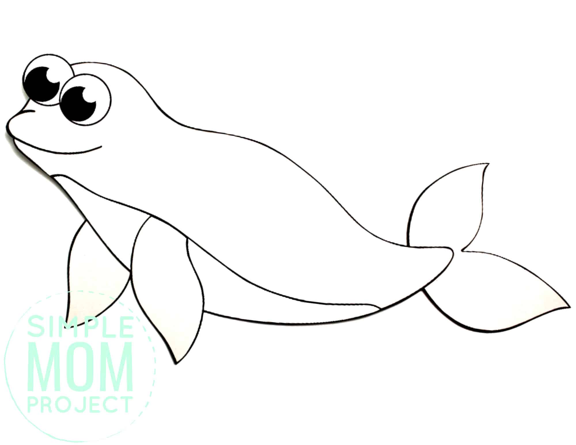 WM Printable Simple Arctic Animal Beluga Whale Coloring Page for kids preschoolers and toddlers