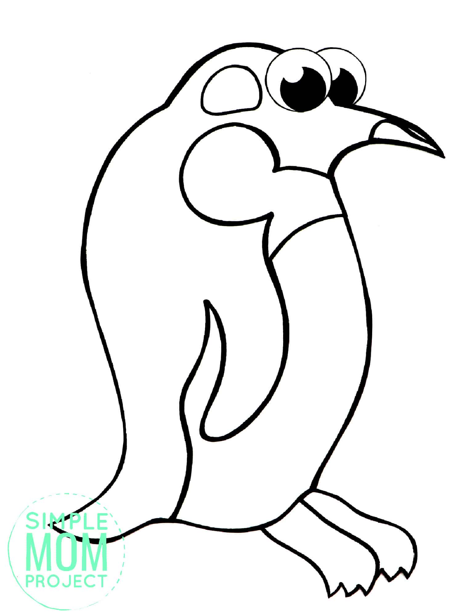 WM Printable Simple Arctic Animal Penguin Coloring Page for kids preschoolers and toddlers