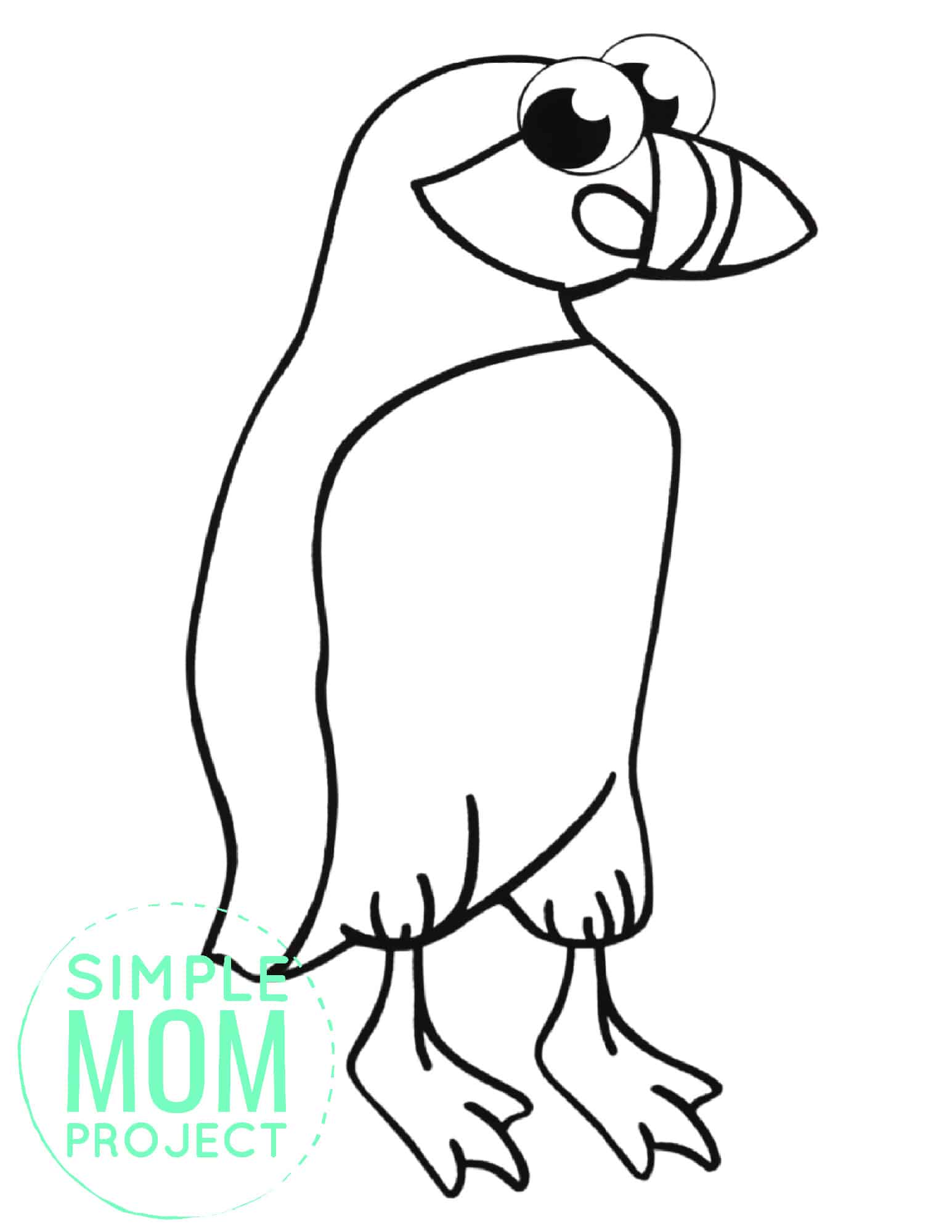 WM Printable Simple Arctic Animal Puffin Coloring Page for kids preschoolers and toddlers
