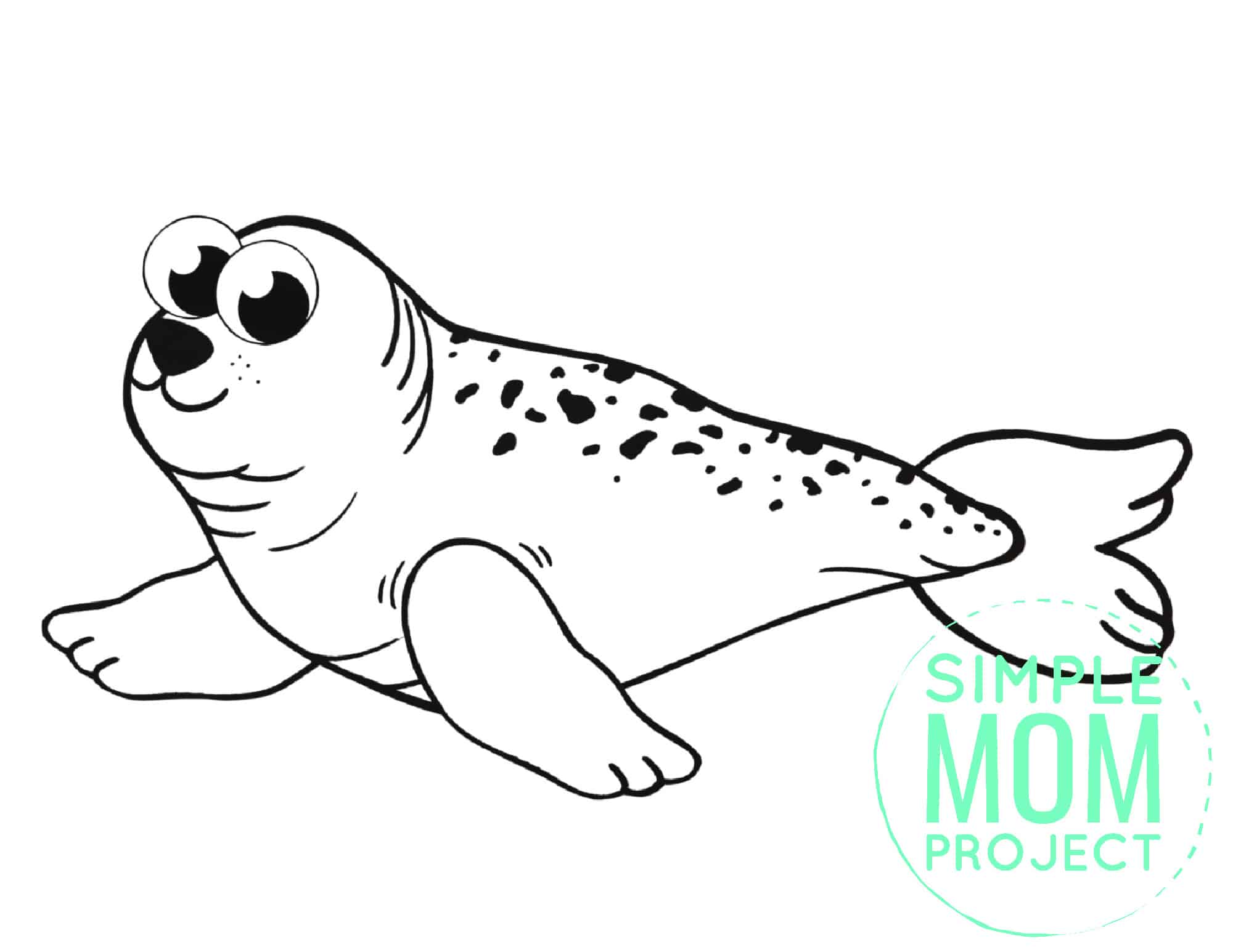 WM Printable Simple Arctic Animal Ringed Seal Coloring Page for kids preschoolers and toddlers