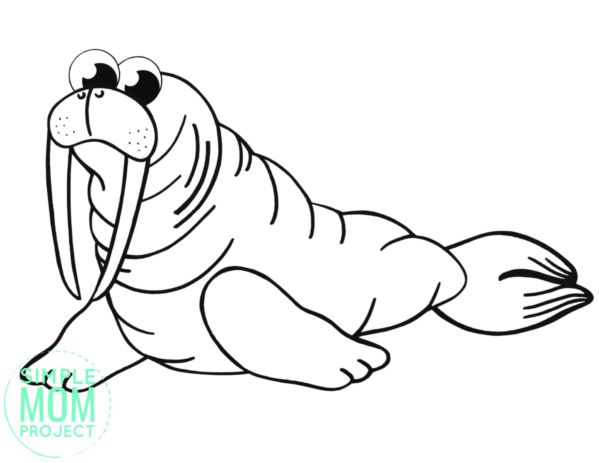 WM Printable Simple Arctic Animal Walrus Coloring Page for kids preschoolers and toddlers