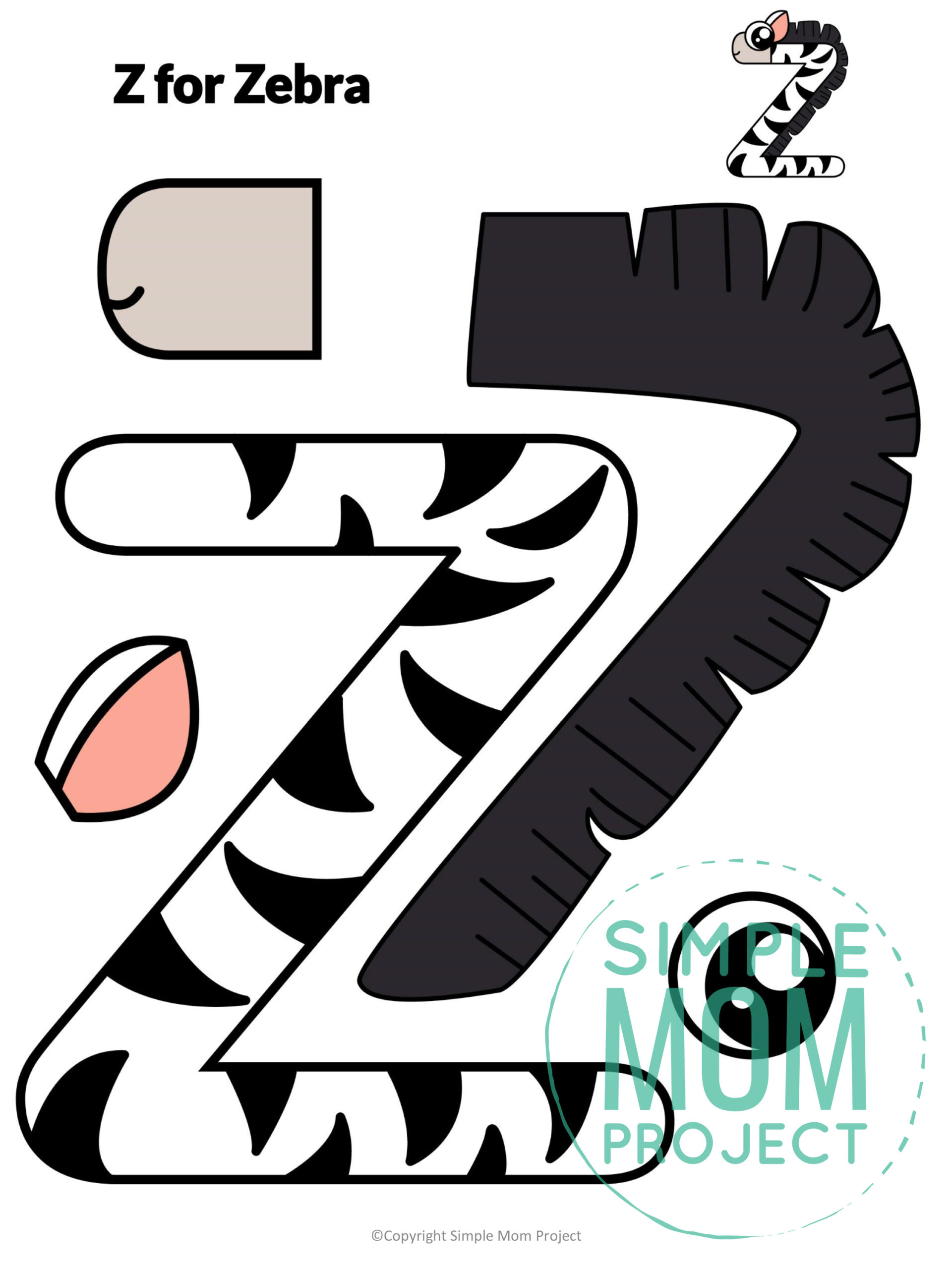 printable letter alphabet craft for kids, kindergartners, toddlers letter z