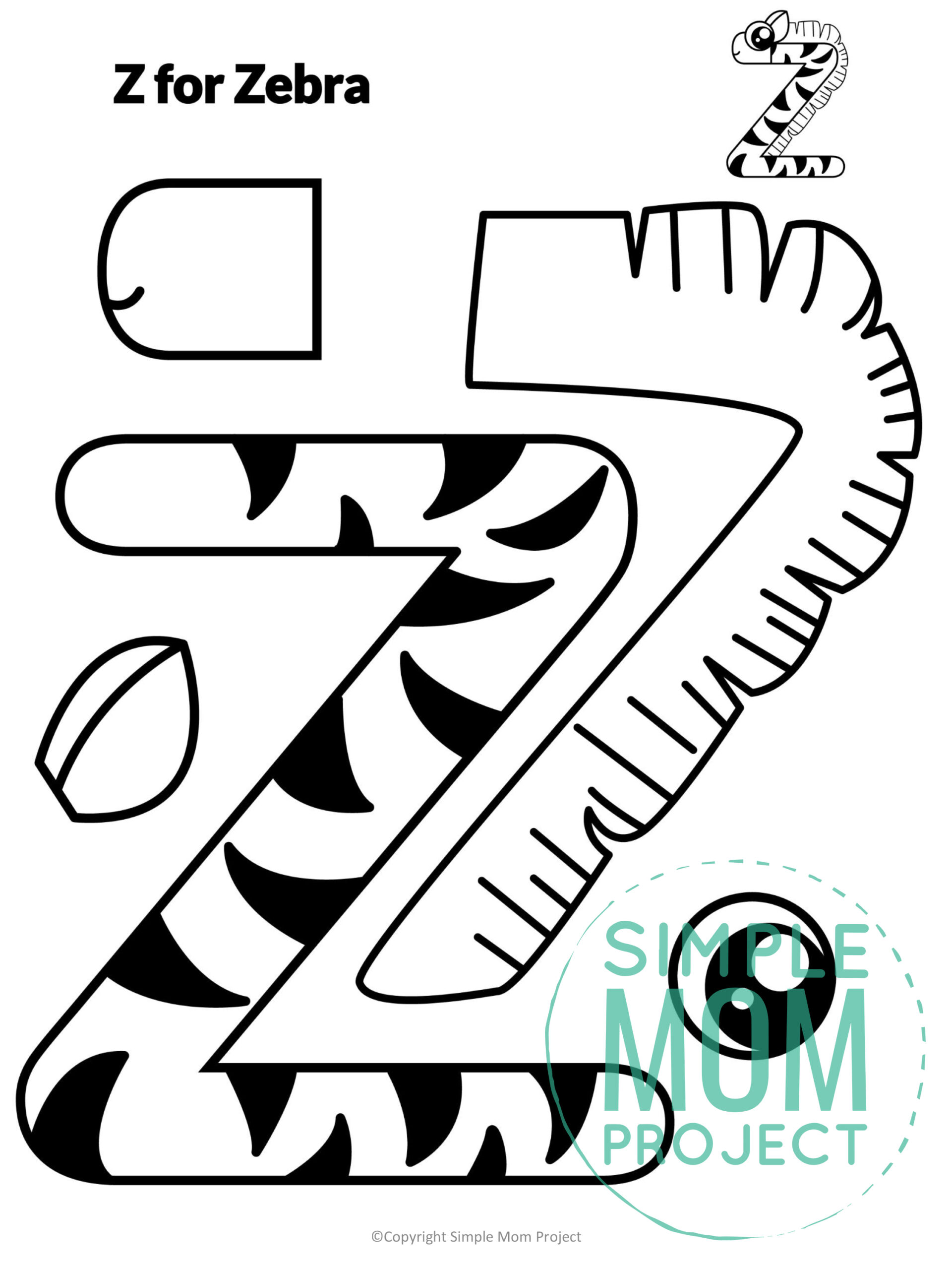printable letter alphabet craft for kids, kindergartners, toddlers letter z