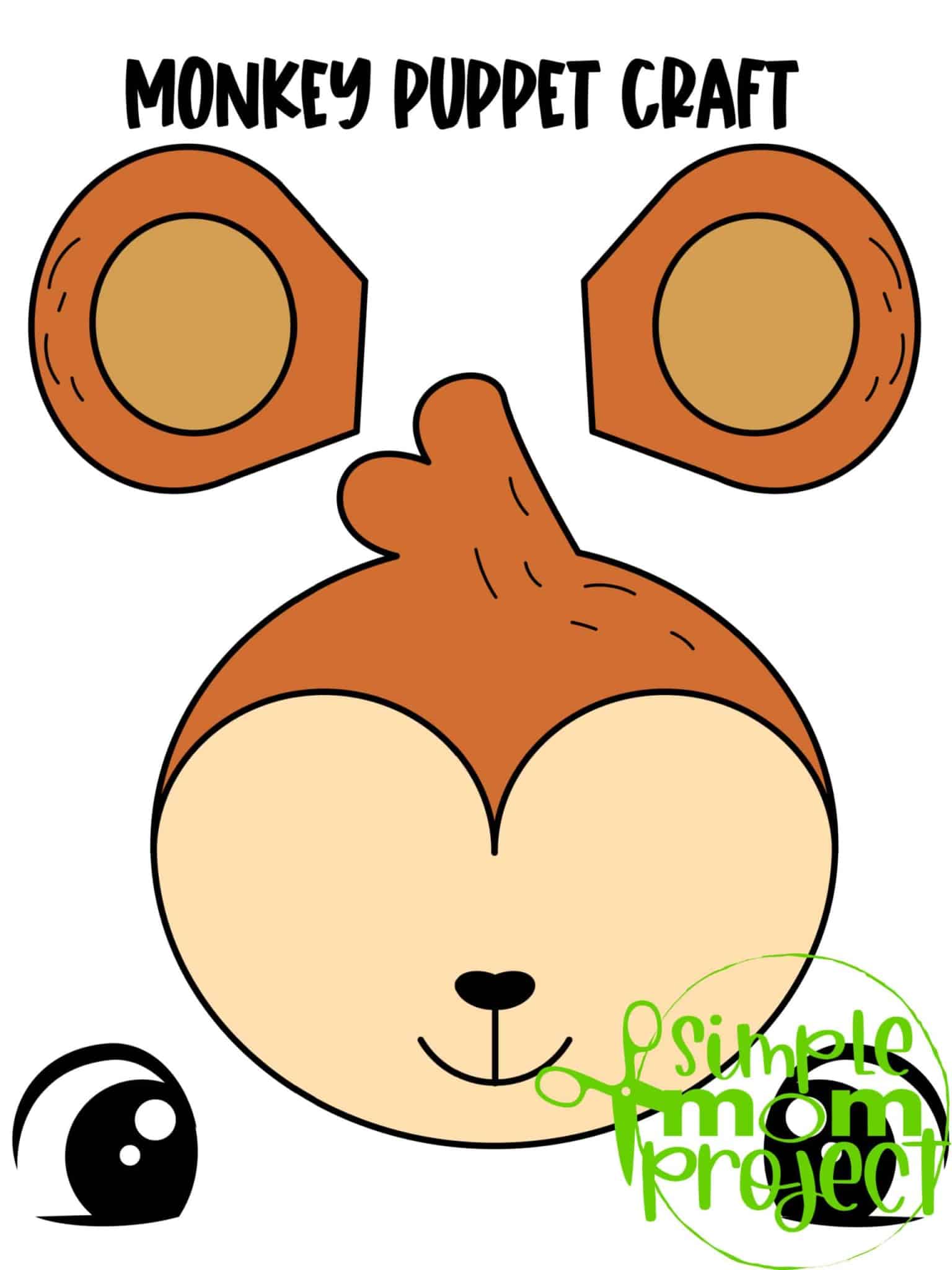 Printable Zoo Animal Monkey Paper Bag Puppet Craft for Kids, preschoolers, toddlers and kindergartners 3