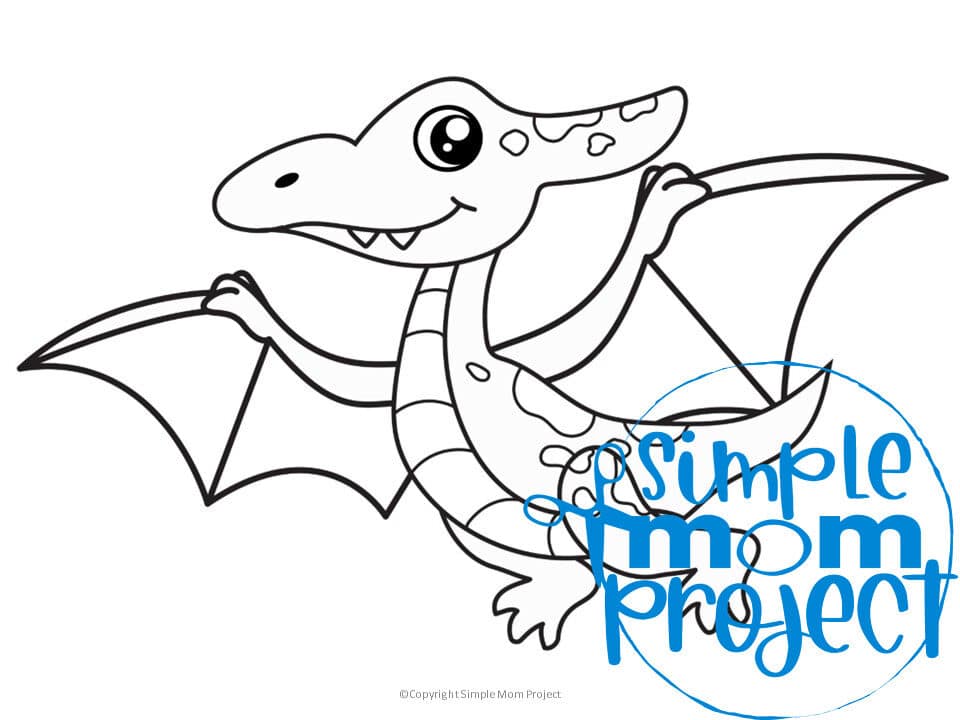 Printable Dinosaur Pterodactyl Template Coloring Page for Kids, preschoolers, toddlers 1