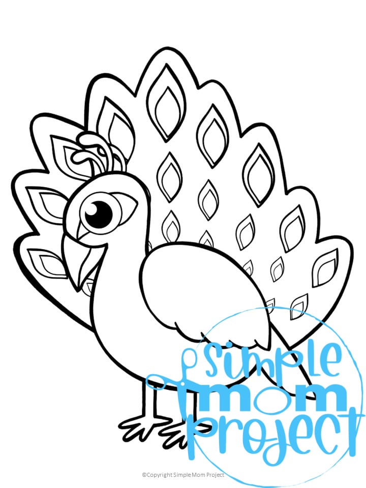 Printable Peacock Template Coloring Page for Kids Preschoolers Toddlers and Bird Crafts 1