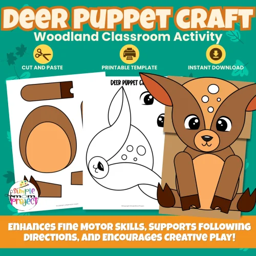 Create your own woodland friend with this Deer Paper Bag Puppet Craft! A fun printable activity for preschoolers & kindergartners. ?? #WoodlandCrafts #KidsCrafts #PreschoolActivities