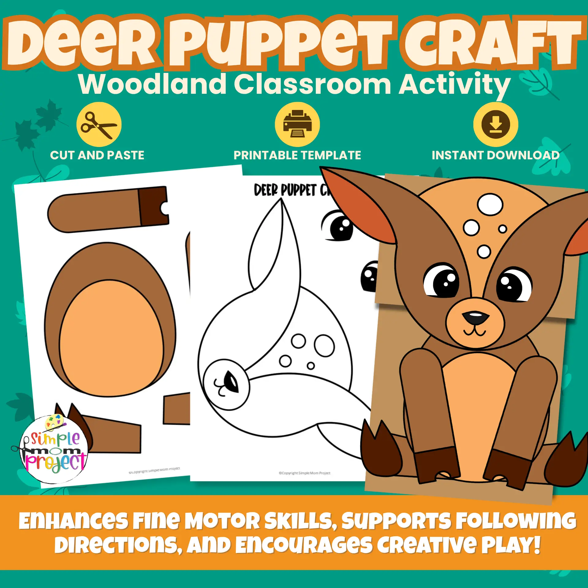 Create your own woodland friend with this Deer Paper Bag Puppet Craft! A fun printable activity for preschoolers & kindergartners. ?? #WoodlandCrafts #KidsCrafts #PreschoolActivities