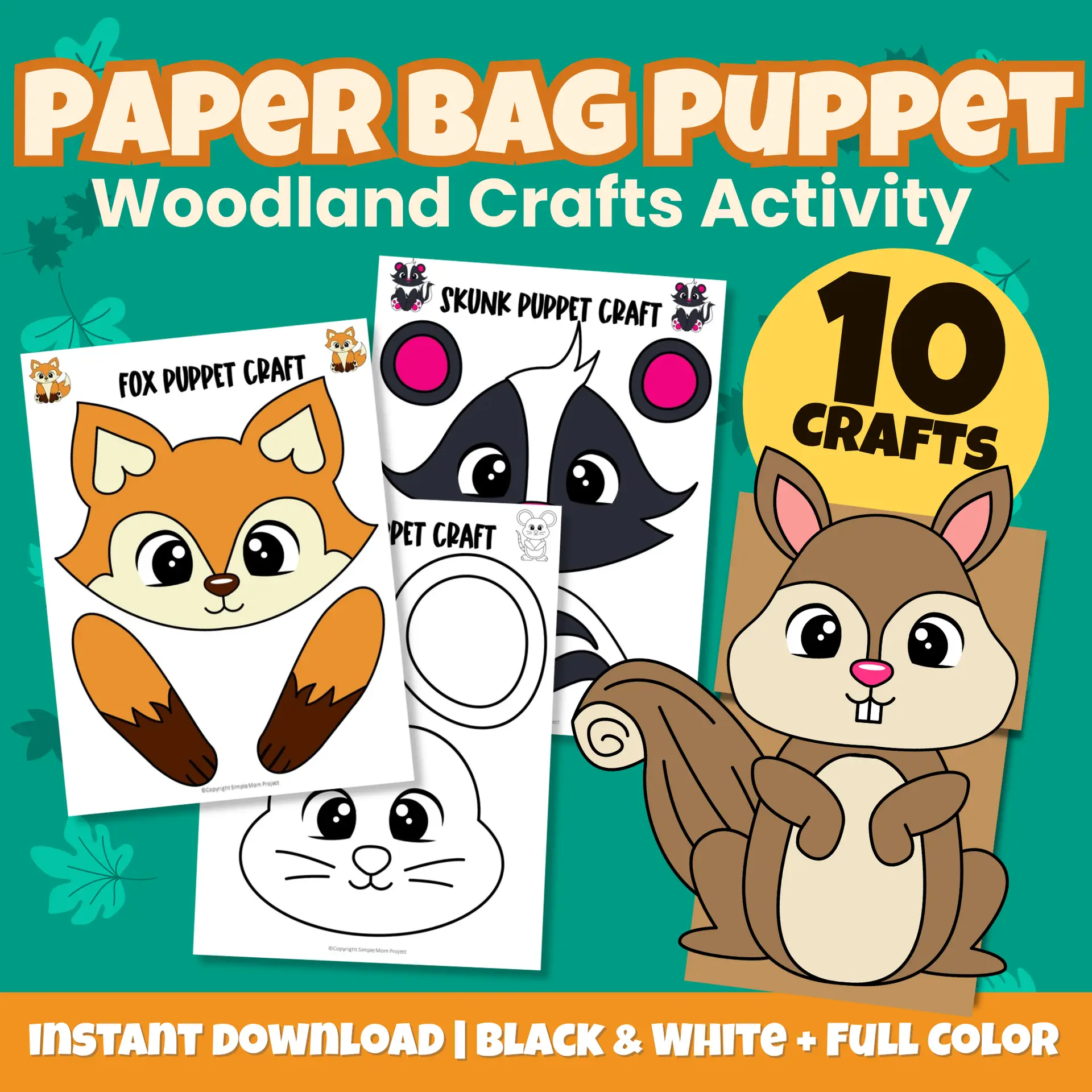 ? Bring the forest to life with this Woodland Animal Paper Bag Puppet Bundle! Includes 10 animals in color + black & white. Perfect for preschool, kindergarten, and homeschool fun!