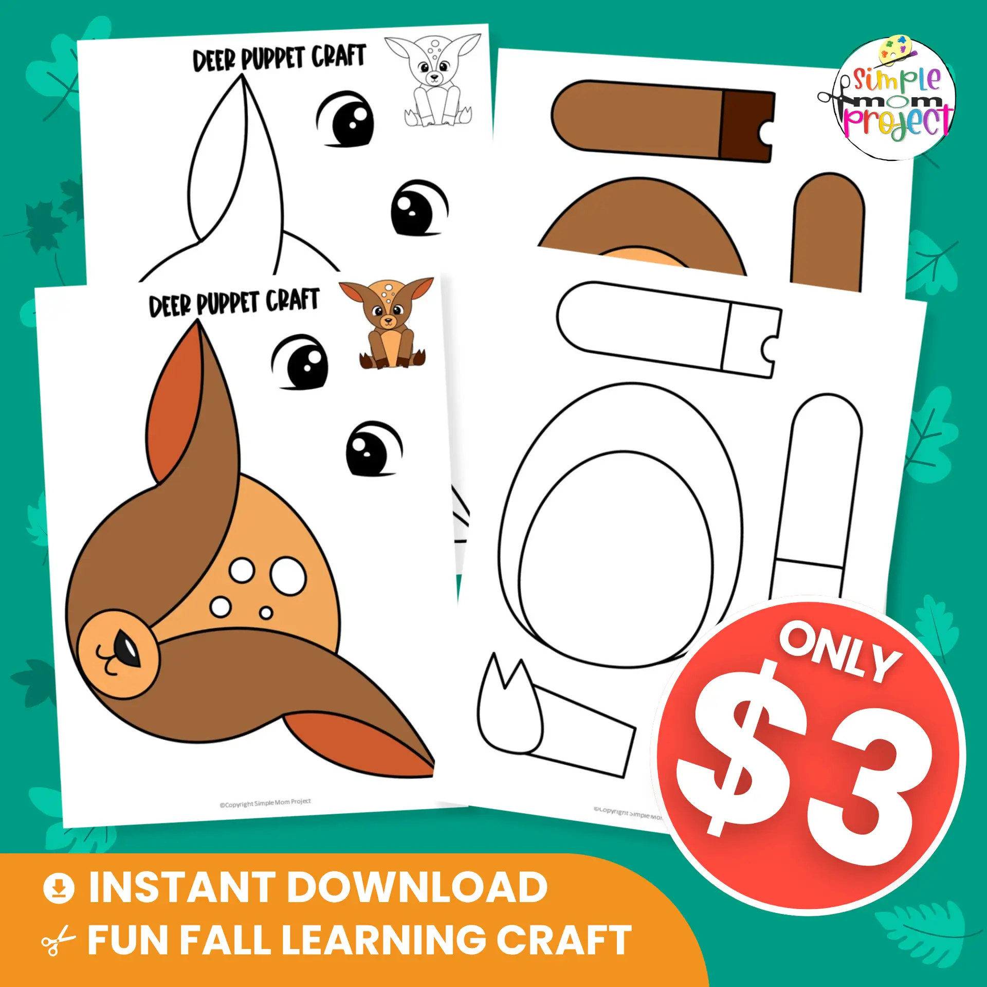 Build fine motor skills and creativity with this Deer Puppet Craft for Kids! Just print, cut, glue, and play! ?✨ #PreschoolCrafts #AnimalCrafts #WoodlandAnimals