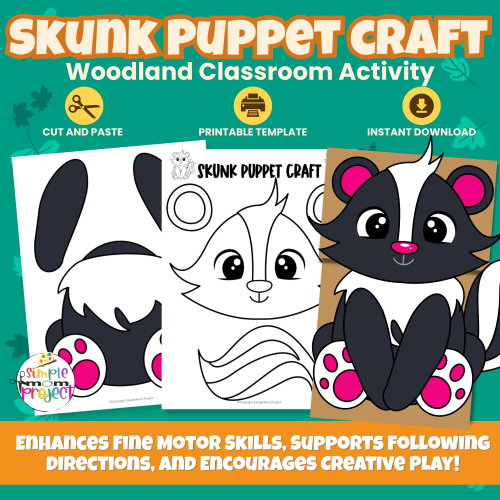 Bring woodland fun to craft time with this Skunk Paper Bag Puppet Craft! Perfect for preschool and kindergarten kids — just print, cut, glue, and play! ?? #KidsCrafts #WoodlandTheme