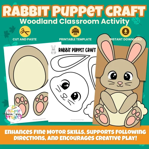 Hop into fun with this Rabbit Paper Bag Puppet Craft! A simple printable activity for preschool and kindergarten — just print, cut, glue, and play! ?? #WoodlandCraft #KidsActivities