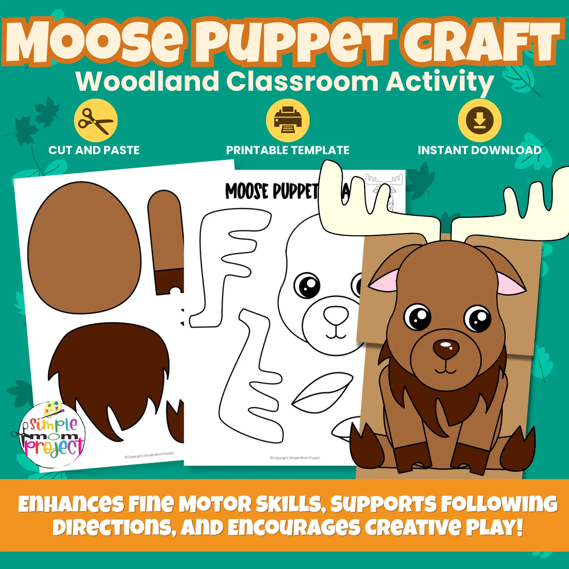 Bring woodland fun to your classroom with this Moose Paper Bag Puppet Craft! Easy to print, cut, and glue — perfect for preschool and kindergarten. ?? #WoodlandCraft #KidsActivity