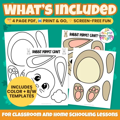 This Printable Rabbit Craft is perfect for woodland animal units or spring lessons! Kids can color, cut, and create their own adorable bunny puppet. ✂️? #PrintableCraft #PreschoolActivity
