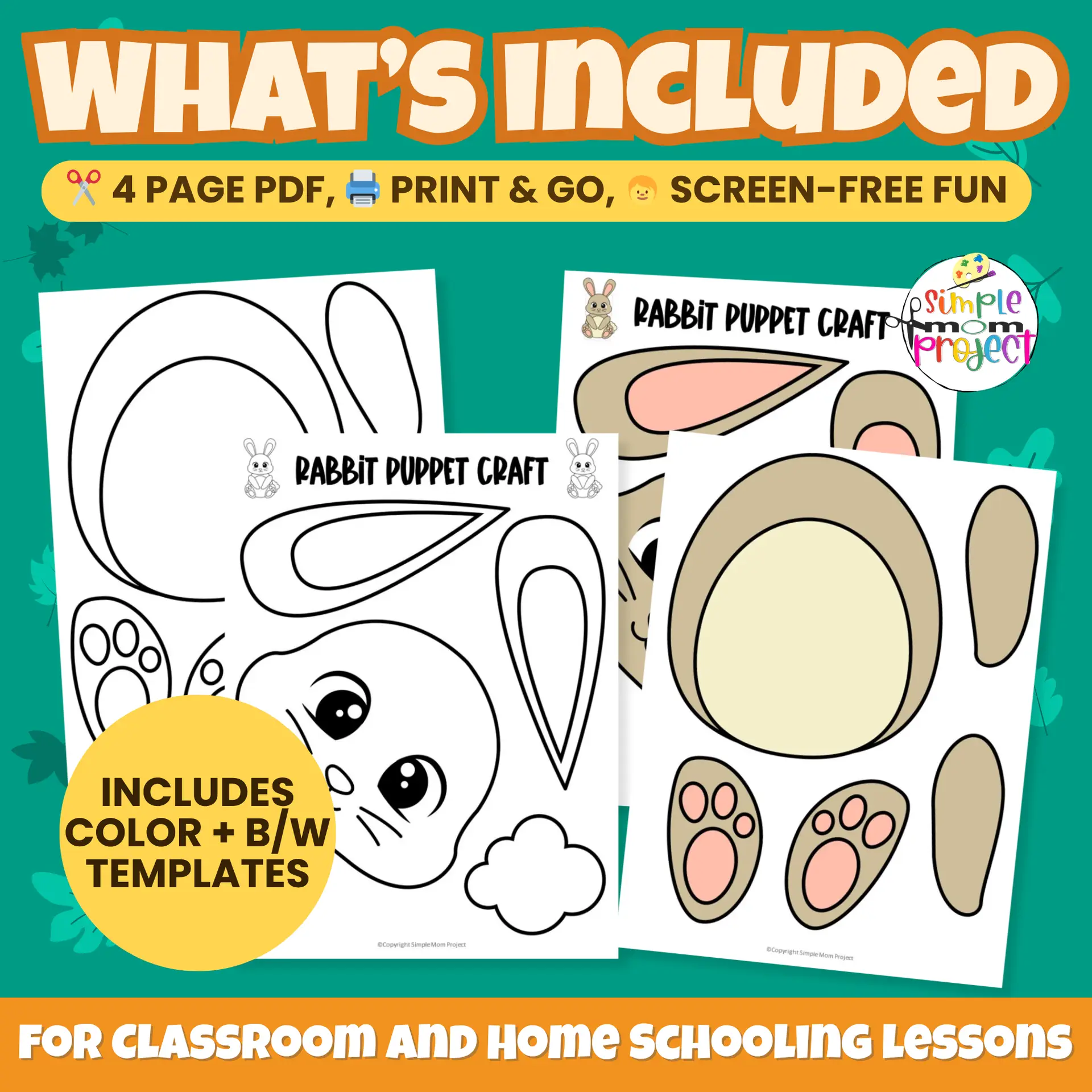 This Printable Rabbit Craft is perfect for woodland animal units or spring lessons! Kids can color, cut, and create their own adorable bunny puppet. ✂️? #PrintableCraft #PreschoolActivity