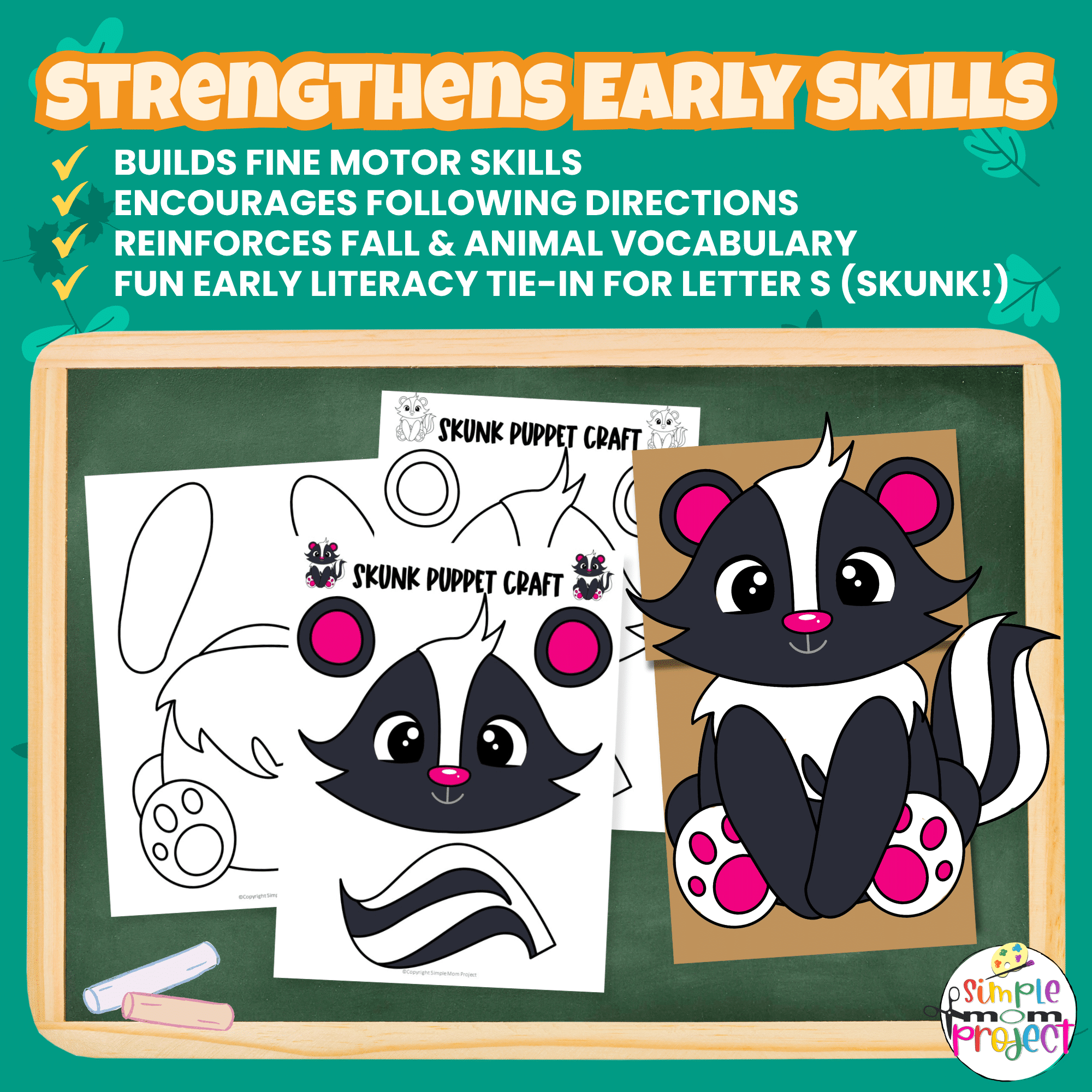 Create your own Woodland Skunk Puppet with this easy printable! Kids will love coloring, cutting, and pretending with their forest friend. ?? #WoodlandAnimals #KidsCraft