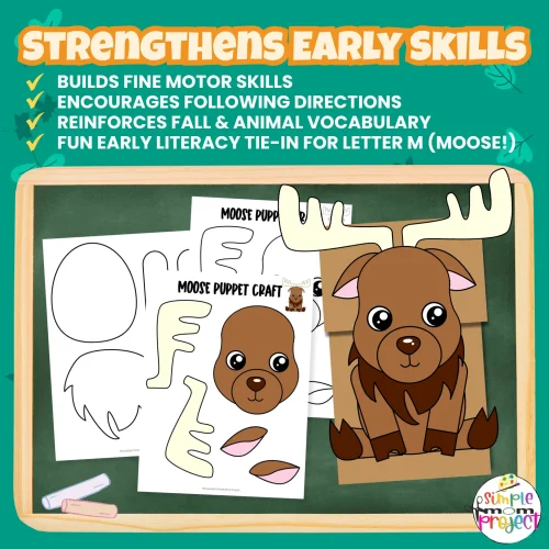 Create your own Woodland Moose Puppet with this easy printable craft! Great for fine motor skills and imaginative play. ?? #WoodlandAnimals #PrintableActivity