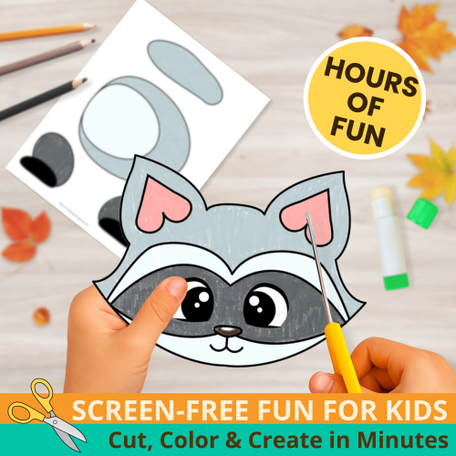 This Raccoon Puppet Craft makes storytime interactive and fun! Kids can color, cut, and create their own woodland animal puppet in minutes. ?? #KidsCraft #PrintableTemplate
