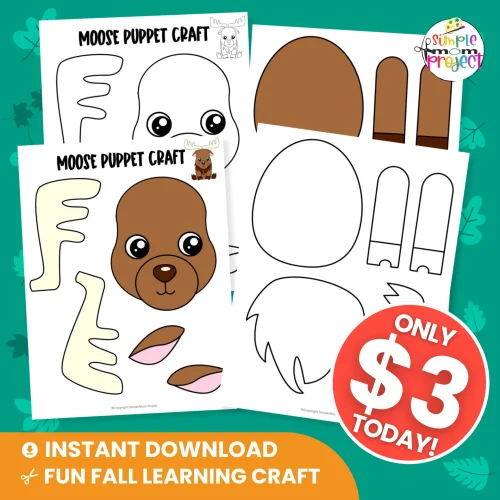 Make storytime come alive with this Moose Puppet Craft! Kids can color, cut, and play while learning about forest animals. ?? #PrintablePuppet #PreschoolCraft