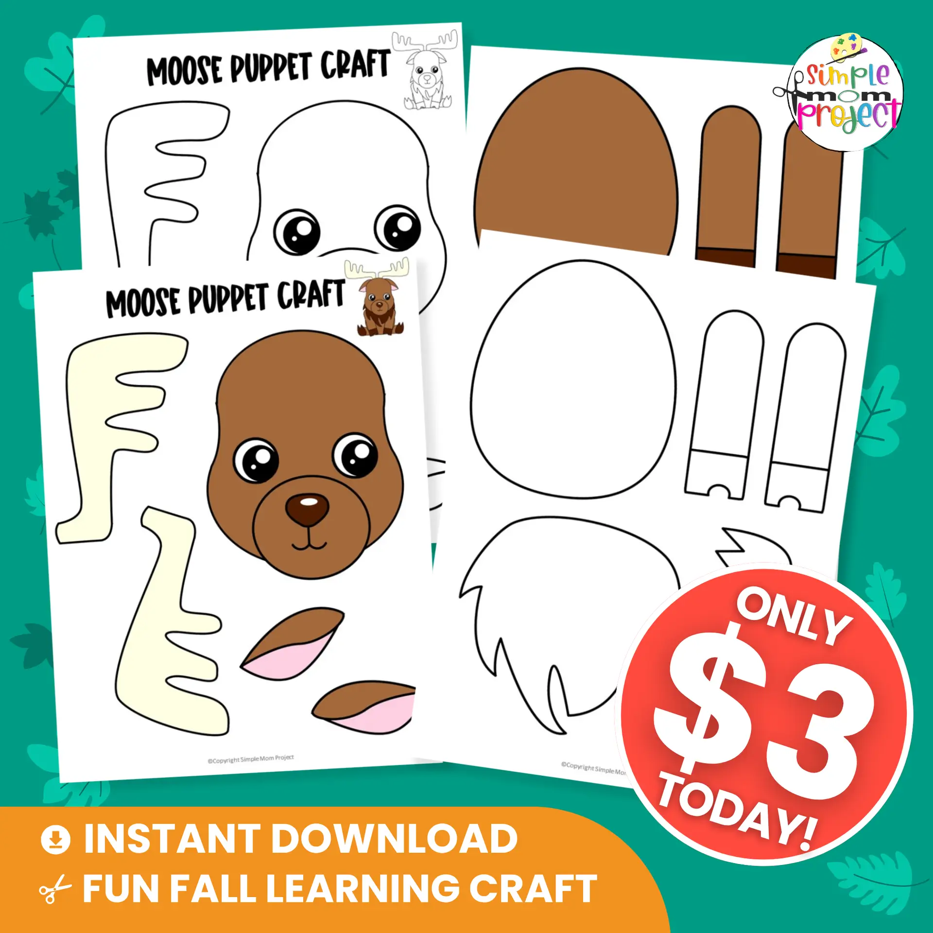 Make storytime come alive with this Moose Puppet Craft! Kids can color, cut, and play while learning about forest animals. ?? #PrintablePuppet #PreschoolCraft