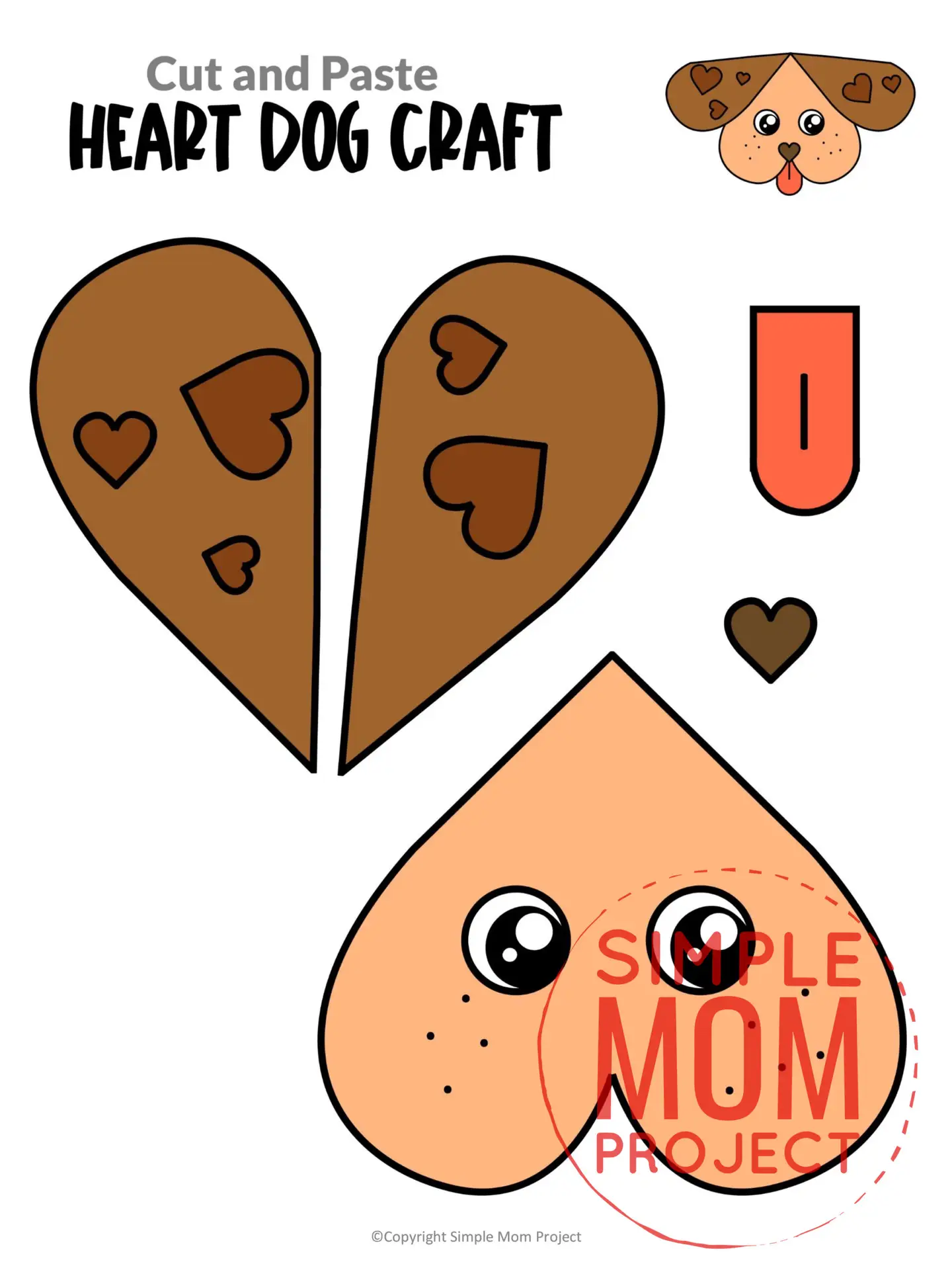 Printable Heart Dog Cut and Paste Craft Template for Toddlers, Preschoolers, and Kindergartener 2