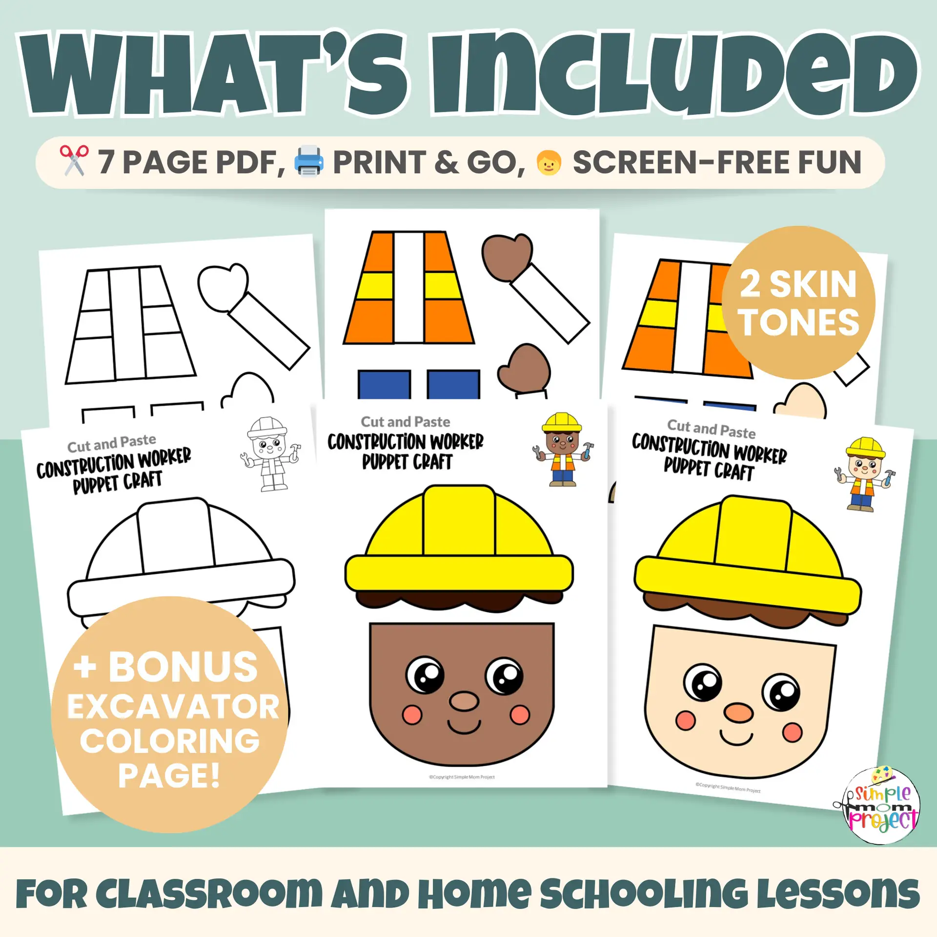 This easy Construction Worker Puppet Craft is perfect for preschool and kinder community helper units. Kids will love cutting, coloring, and gluing their own construction worker puppet. Great for dramatic play and hands-on learning!