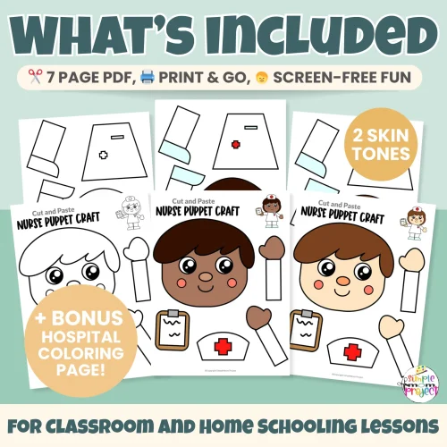 Add this Nurse Paper Bag Puppet Craft to your dramatic play activities ?? Kids can create their own nurse puppet for role play, storytelling, and community helper lessons. Simple, printable, and perfect for busy teachers and parents!