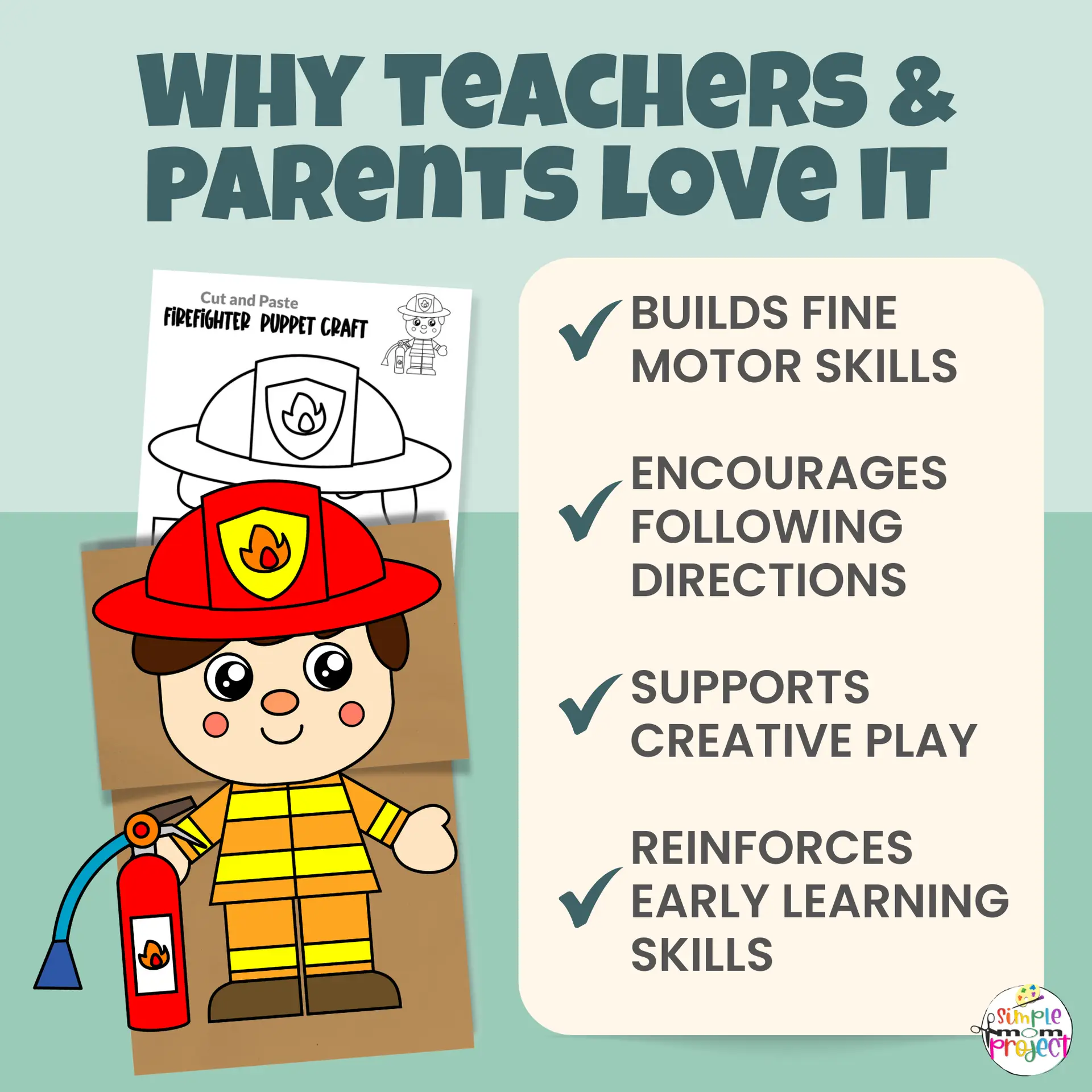 Add this Firefighter Paper Bag Puppet Craft to your dramatic play activities ?? Kids can create their own firefighter puppet for role play, storytelling, and community helper lessons. Simple, printable, and perfect for busy teachers and parents!