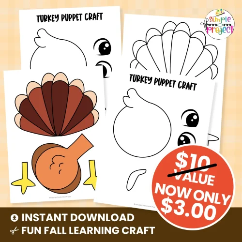 Looking for a low-prep craft idea? Try this printable turkey puppet! Perfect for preschool and kindergarten kids to build fine-motor skills while having creative fun. ? #PreschoolCrafts #CutAndPasteCraft #PrintableActivities