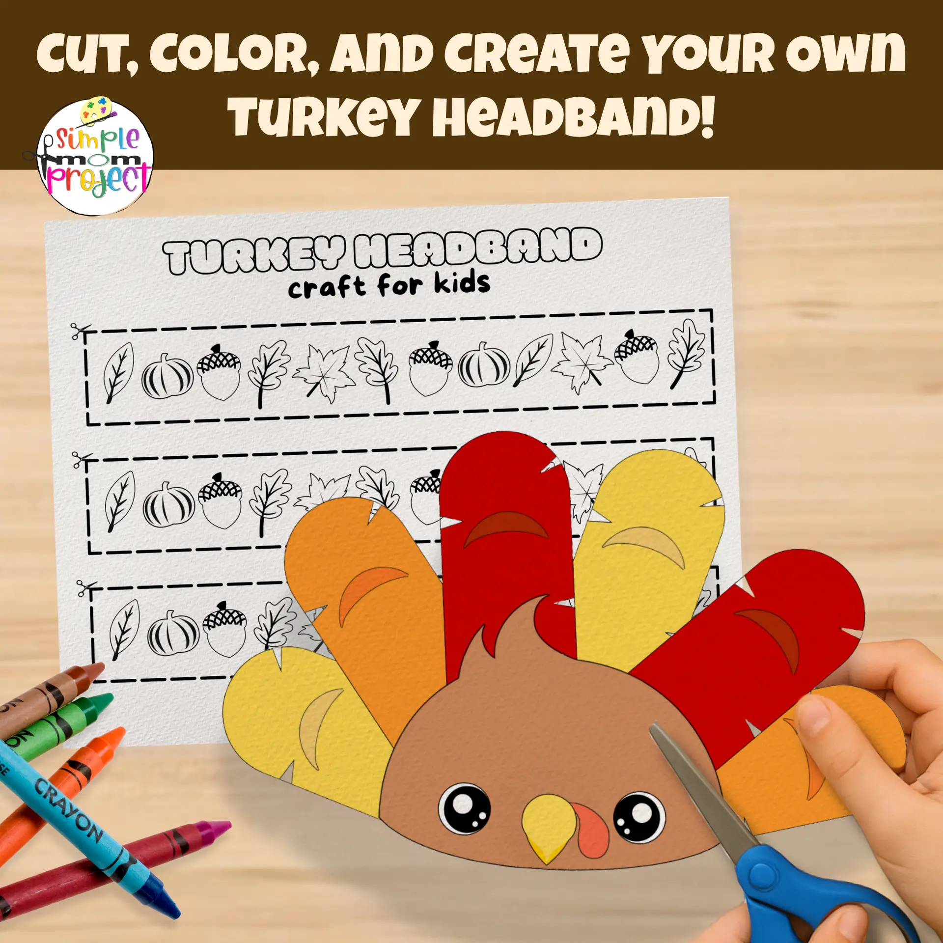 Fun and simple cut-and-paste craft for kids! Create a colorful turkey headband using this easy printable template. ?