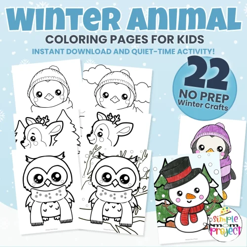 ? Kids will love coloring these cute winter animal pages! A set of 22 printables with scenes and simple versions for all ages.