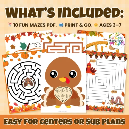 Keep your preschoolers busy and learning with this set of 10 printable mazes! A fun fall activity that builds focus and confidence. ?? #PrintableForKids #FallWorksheets #HomeschoolFun