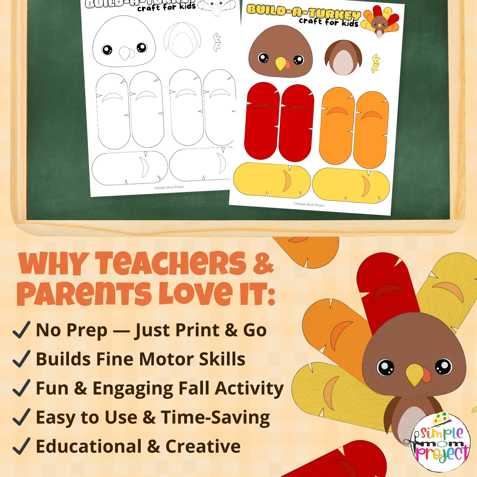 This printable turkey craft template is an adorable fall activity that keeps kids engaged while strengthening fine-motor coordination. Ideal for preschool and classroom art centers. ?