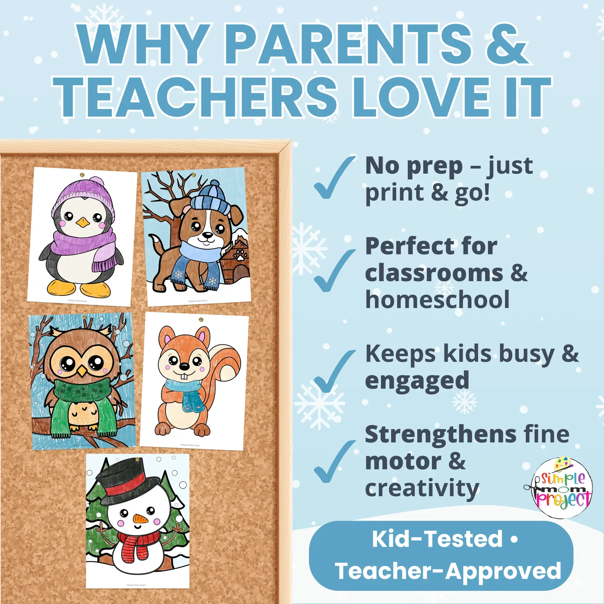 ? These adorable winter animal printables come with scenery and without, giving kids two levels of coloring fun. Ideal for classrooms & at-home coloring!