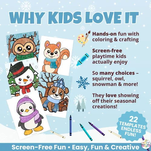 ?️ Keep kids busy this winter with 22 printable winter animals to color. Easy, no-prep activity for preschool and kindergarten.
