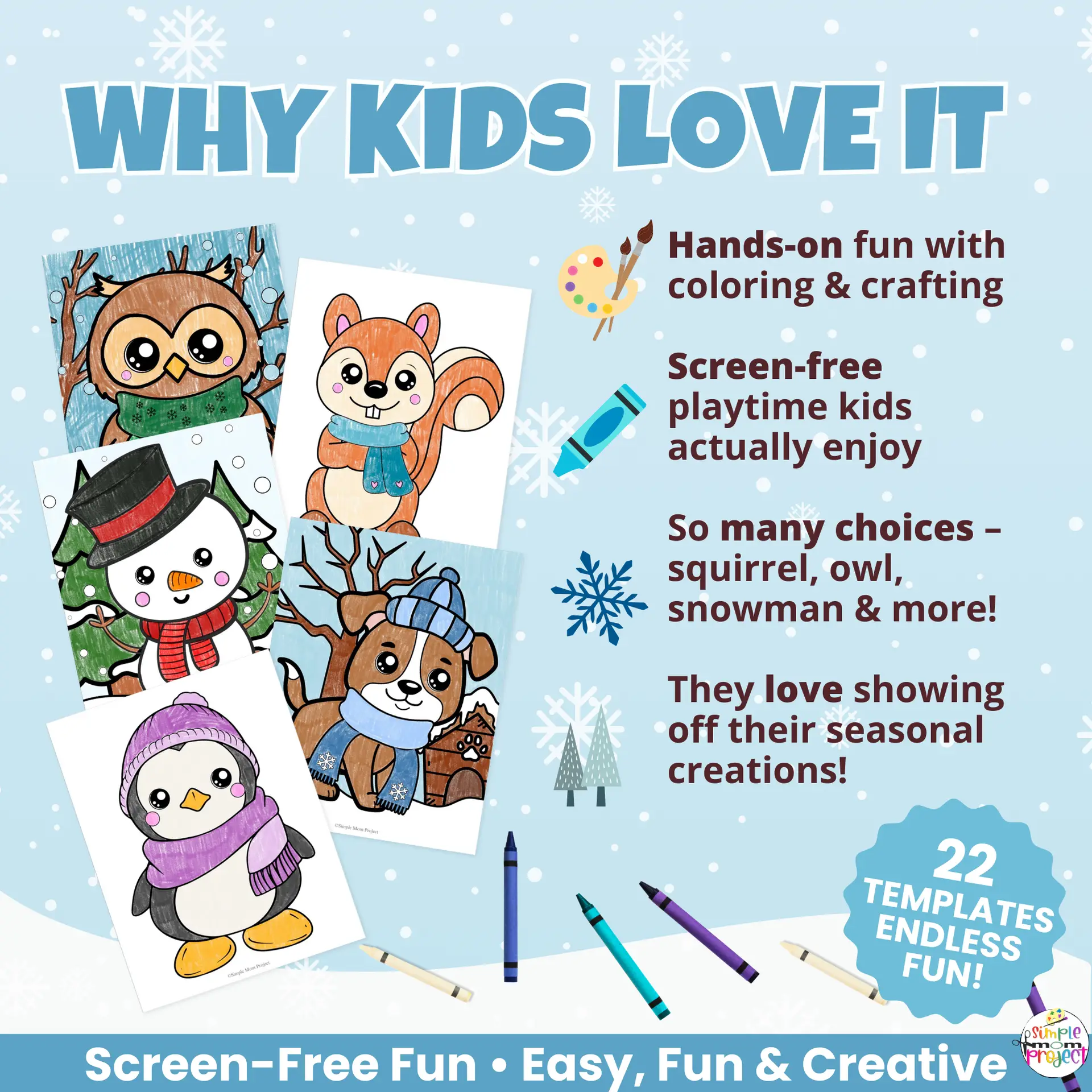 ?️ Keep kids busy this winter with 22 printable winter animals to color. Easy, no-prep activity for preschool and kindergarten.