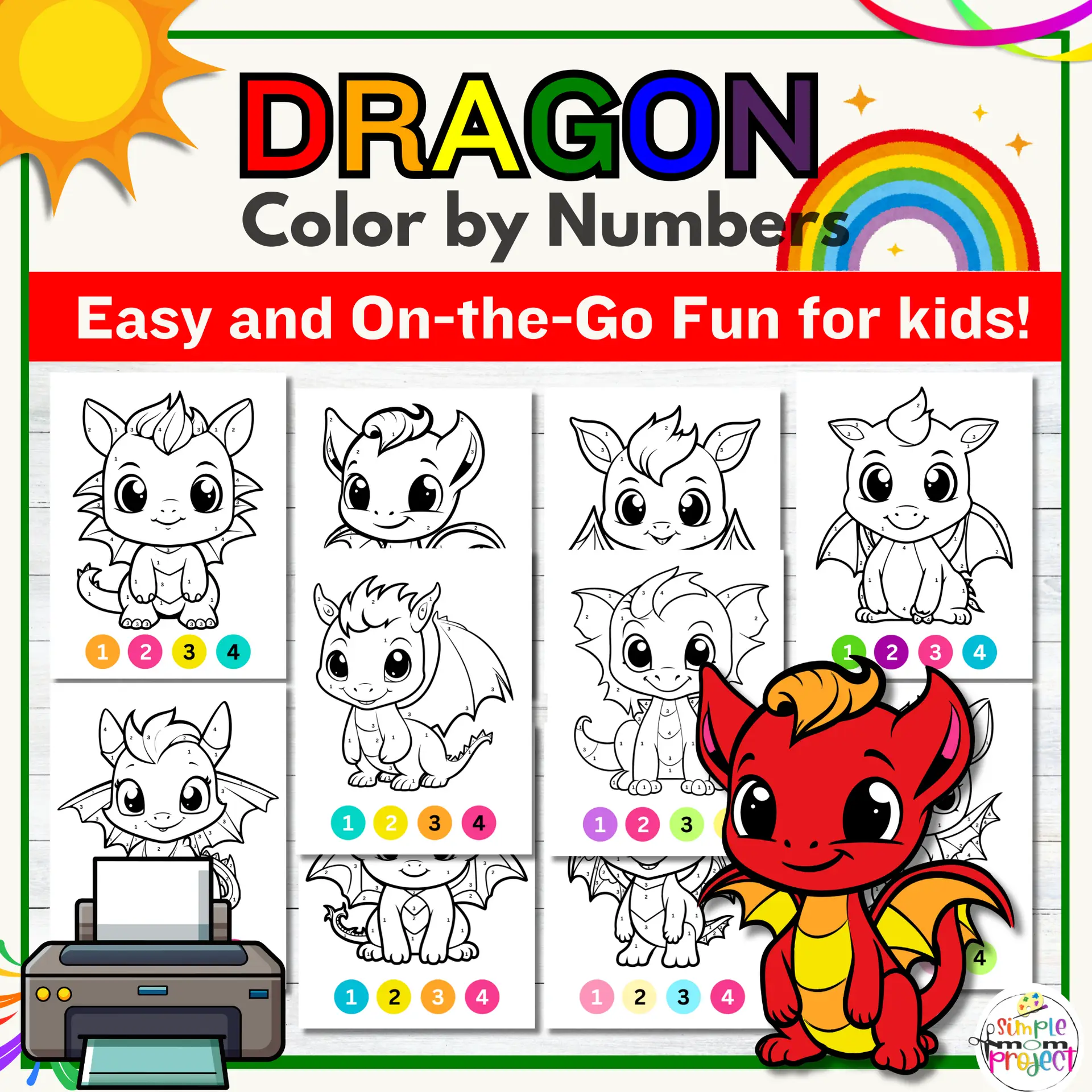 Dragon Color by Number Bundle – Printable Activity Pages for Kids