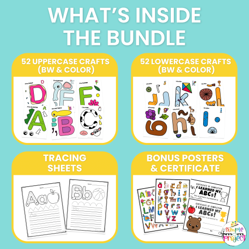 Grab 130+ pages of alphabet fun! Includes uppercase and lowercase crafts, tracing worksheets, colorful posters, and a certificate of completion. Great for teachers, parents, and homeschoolers.
