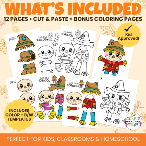 Looking for a no-prep fall activity? This printable scarecrow craft includes both color + black & white templates PLUS bonus coloring pages. Perfect for keeping kids busy, learning, and having fun! ??‍?