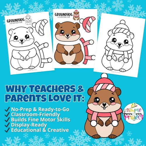 Keep kids busy with this adorable groundhog craft template. Perfect for fine motor skill practice, bulletin boards, and Groundhog fun.