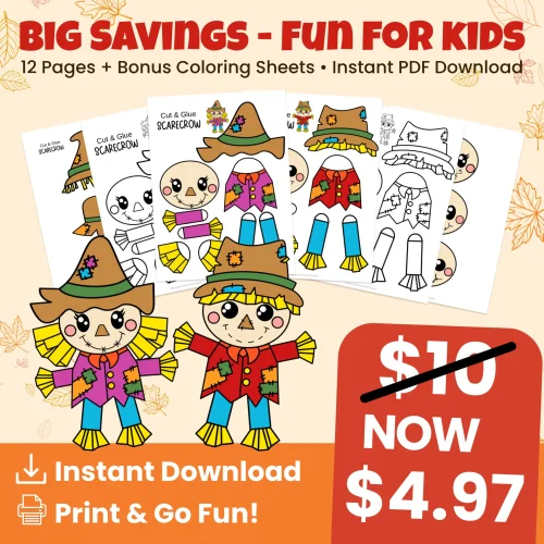 Celebrate autumn with this scarecrow craft printable! Great for fine motor practice, classroom fall centers, or a rainy day at home. Includes 12 pages + bonus coloring sheets. Instant download! ??️✨