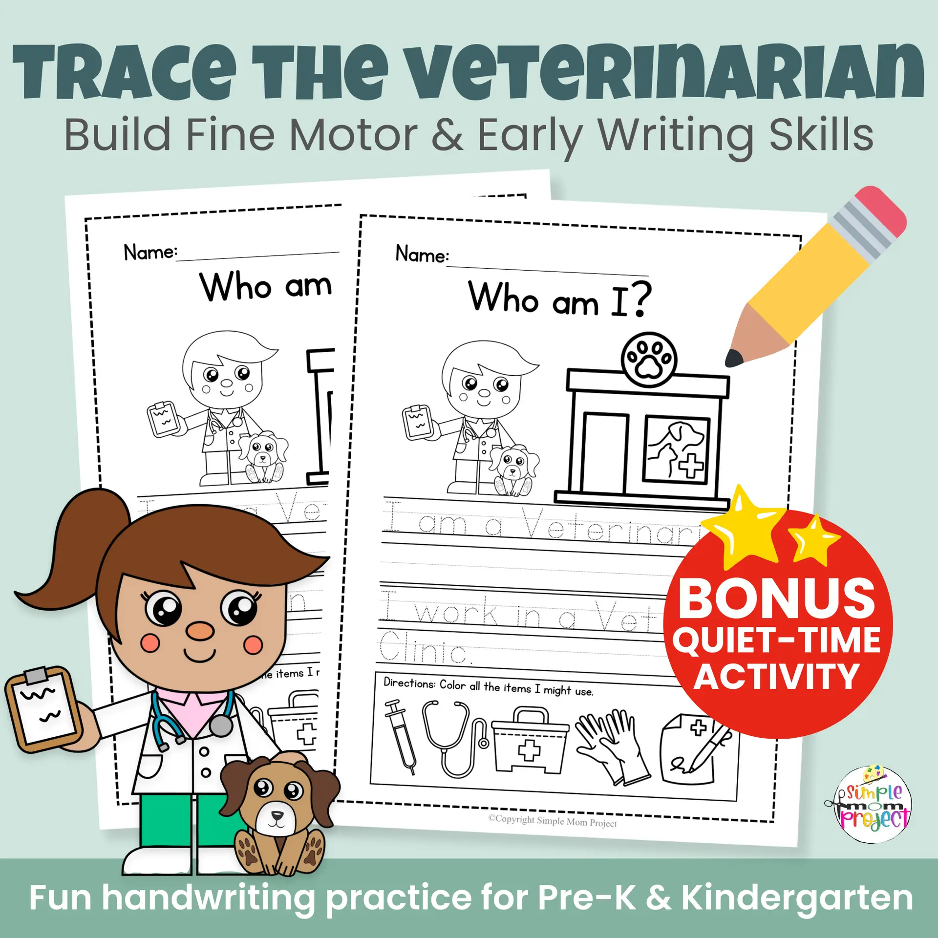Add this veterinarian cut & paste craft to your community helper unit. Designed for early learners, this printable craft supports cutting, gluing, and hands-on learning in a fun and engaging way.