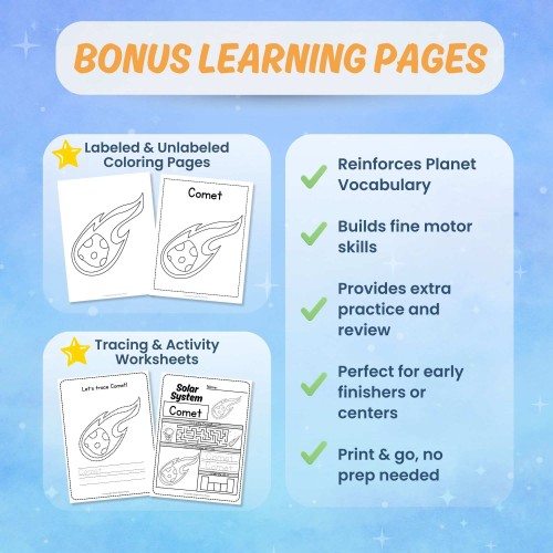 Printable comet worksheets tracing coloring science activity pages
