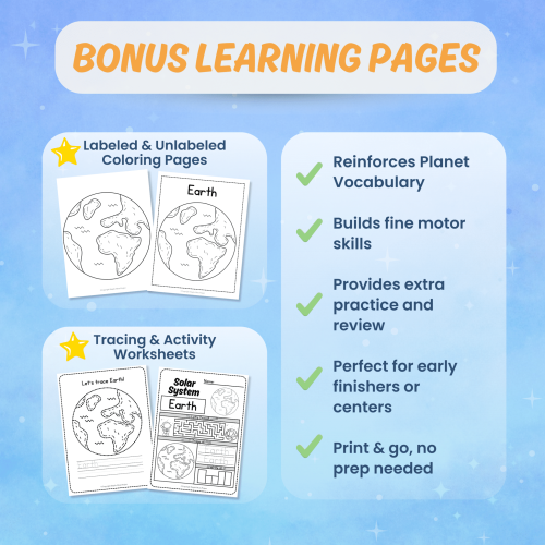 Printable Earth worksheets tracing coloring science activity pages